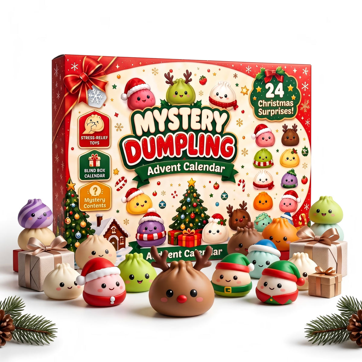 24 Days Dumpling Squishy Christmas Advent Calendar 2026 - Cute Mystery Dumpling Toys Blind Box Stress Relief Fidget Stocking Stuffers