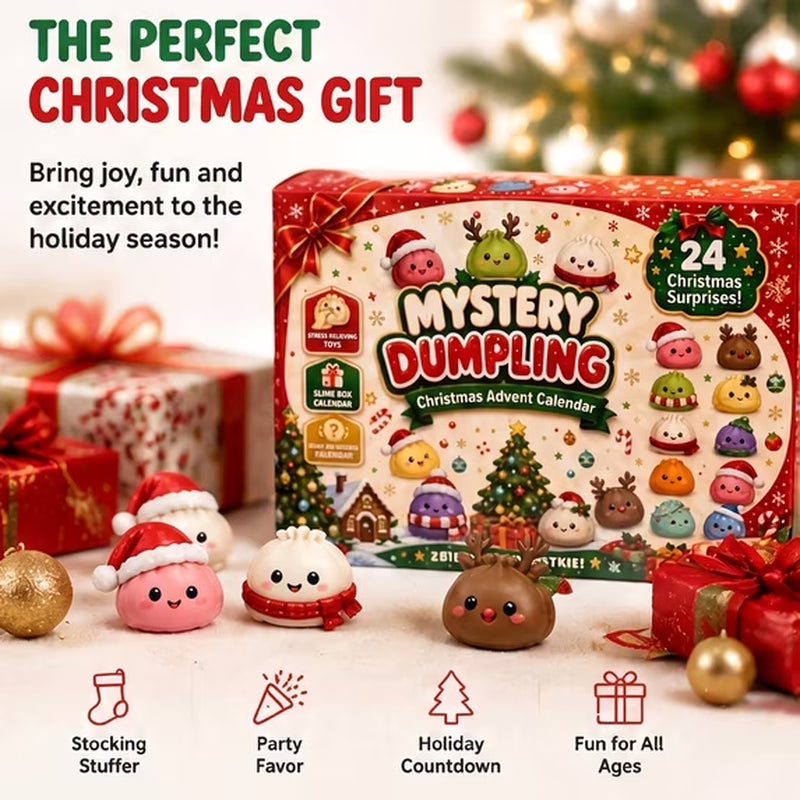 24 Days Dumpling Squishy Christmas Advent Calendar 2026 - Cute Mystery Dumpling Toys Blind Box Stress Relief Fidget Stocking Stuffers